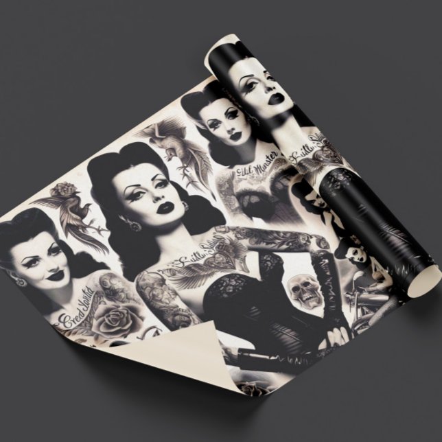 Vintage Tattooed Goth Woman Collage Presentpapper (Skapare uppladdad)
