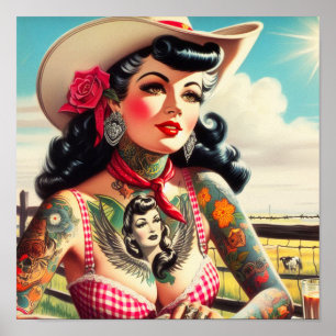 Vintage Tattooed Land Pinup Poster