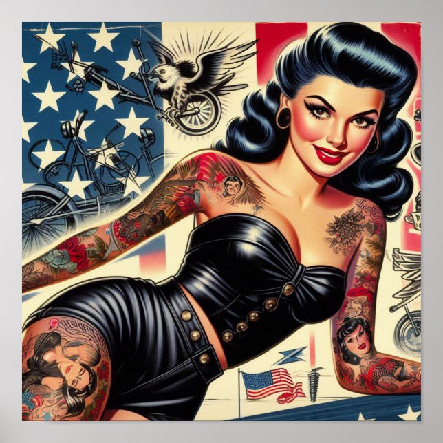 Vintage Tattooed Leather Pin Up Poster (Framsidan)