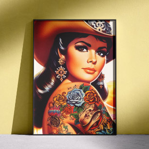 Vintage Tatuerad Cowgirl Poster