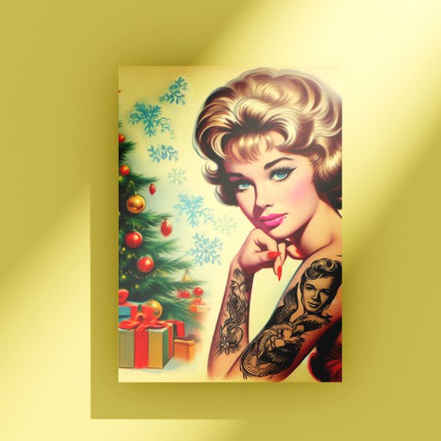 Vintage Tatuerad Jul Pin-up Vykort (Skapare uppladdad)