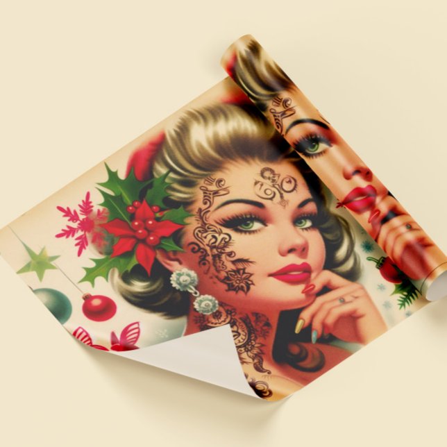 Vintage Tatuerad Julflicka Presentpapper (Skapare uppladdad)