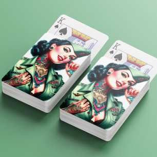 Vintage Tatuerad Militär Kvinna Casinokort