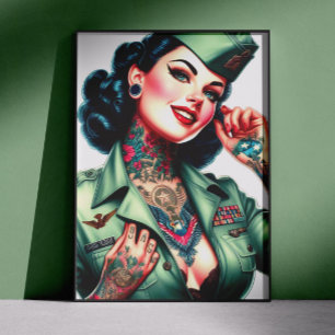 Vintage Tatuerad Militär Kvinna Poster