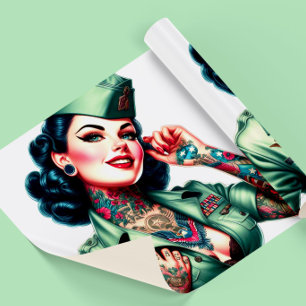 Vintage Tatuerad Militär Kvinna Presentpapper