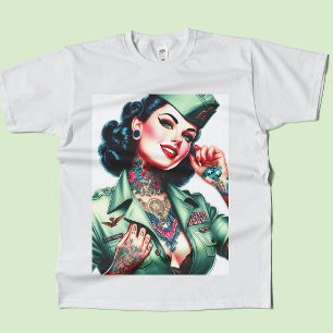 Vintage Tatuerad Militär Kvinna T Shirt