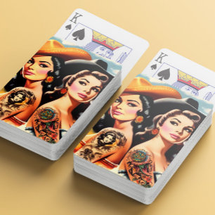 Vintage Tatuerade Cowgirls Casinokort