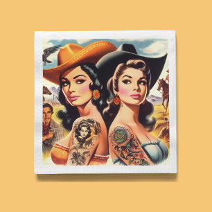 Vintage Tatuerade Cowgirls Pappersservett