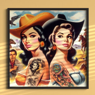 Vintage Tatuerade Cowgirls Poster