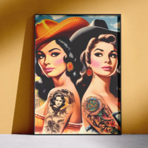 Vintage Tatuerade Cowgirls Poster