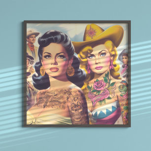 Vintage Tatuerade Cowgirls Poster