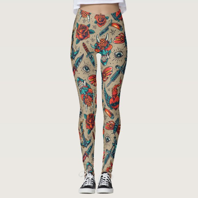 Vintage Tatuering Leggings (Framsida)