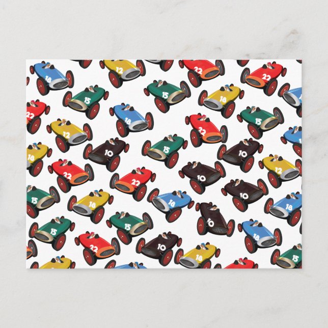 Vintage Tävla Cars Vykort (Framsida)