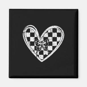 Vintage Tävling Car Checker Flagga Tävla Heart Aut Magnet