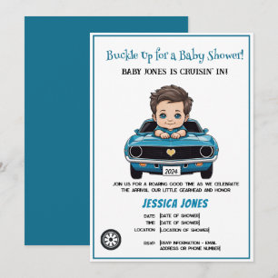 Vintage Tävling Car Theme Oh Boy Baby Shower Inbjudningar