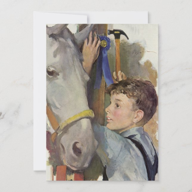 Vintage Tävling Horse, blårabalder med en pojke (Framsida)