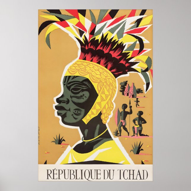 Vintage Tchad Resemålning Republikken Tchad Poster (Framsidan)