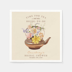 Vintage Tea Akvarell Blommig Bröllopsfest Pappersservett
