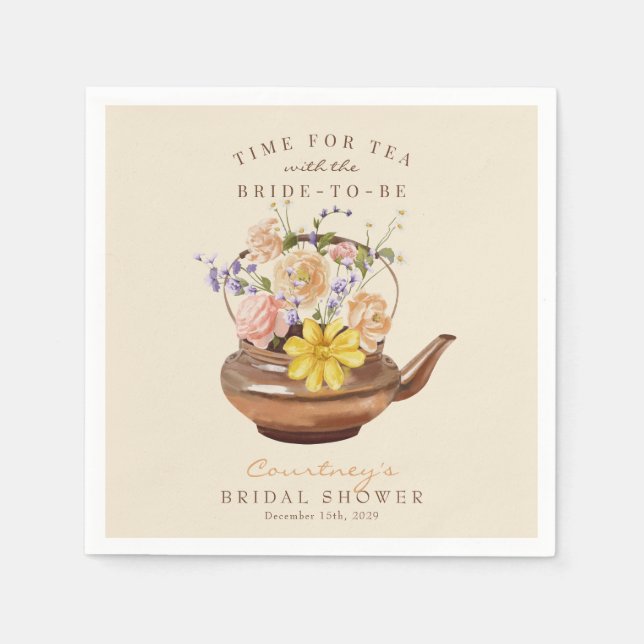 Vintage Tea | Akvarell Blommig Bröllopsfest Pappersservett (Framsidan)