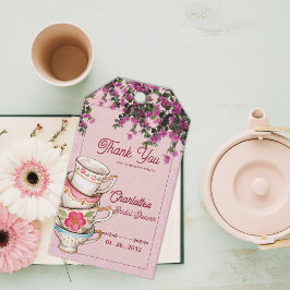 Vintage Tea Cup Floral Bridal Shower Thank You Presentetikett