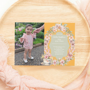 Vintage Tea for Two Whimsical Birthday Photo Inbjudningar