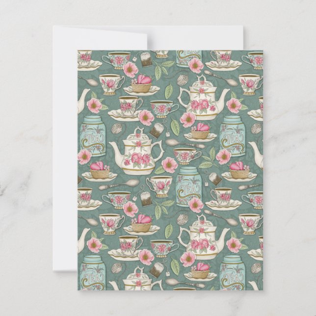 Vintage Tea Party Anteckningskort (Framsida)