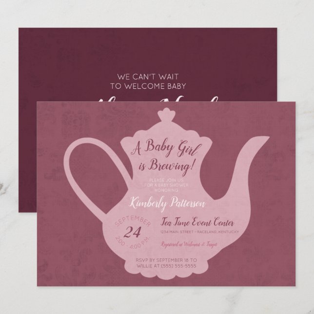 Vintage Tea Party Baby Shower Inbjudningar (Fram/baksida)