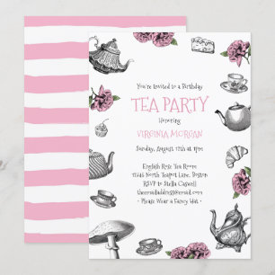 Vintage Tea Party Birthday Rosa Inbjudningar