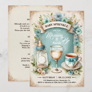 Vintage Tea Party Boys Baby Sprinkle Inbjudningar