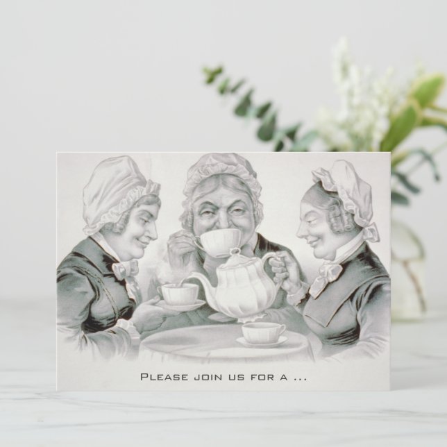 Vintage Tea Party med gamla vänner, Möhippa Inbjudningar (Stående Fram)