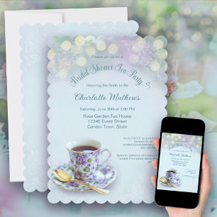 Vintage Tea Party Möhippa Aqua Inbjudningar