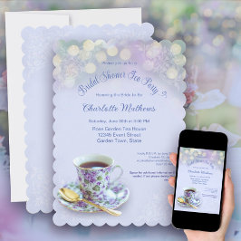 Vintage Tea Party Möhippa Blue Inbjudningar
