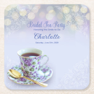 Vintage Tea Party Möhippa Blue Square Papper Underlägg Papper Kvadrat