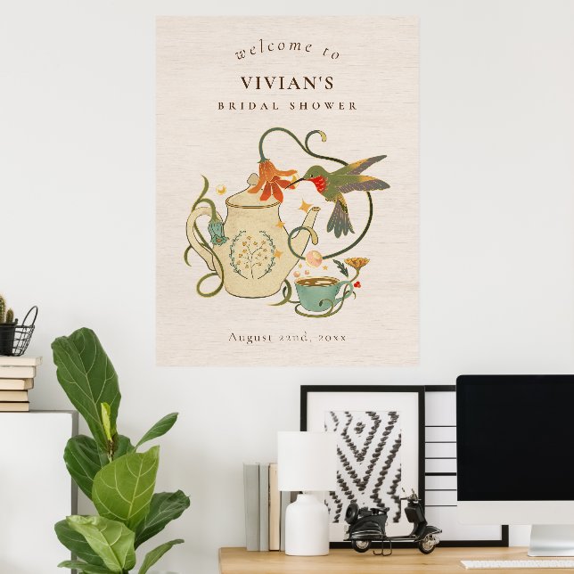 Vintage Tea Party Möhippa Välkommen Poster (Hemmakontoret)