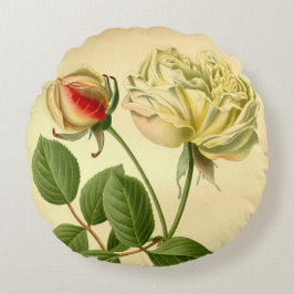 Vintage Tea Ro Gloire De Dijon Red Gult Blommigt Rund Kudde