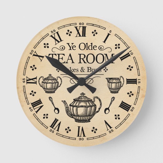 Vintage Tea Room Rund Klocka (Framsida)