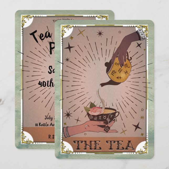 Vintage Tea & Tarot Häxkväll Kaffe- och Födelsedag Inbjudningar (Fram/baksida)