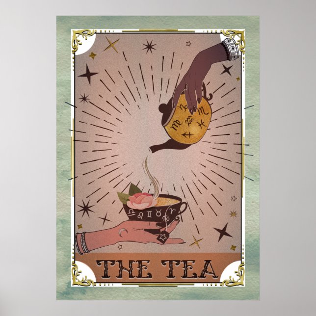 Vintage Tea Tarot Witchy Kettle & Tekopp Card Poster (Framsidan)