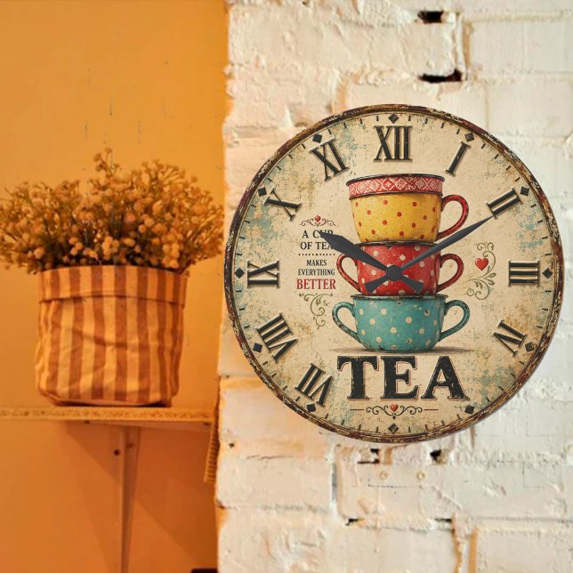 Vintage Tea Time  Stor Klocka (Skapare uppladdad)