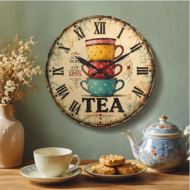 Vintage Tea Time  Stor Klocka (Skapare uppladdad)