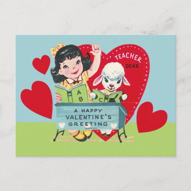 Vintage Teacher Valentine Helg Vykort (Framsida)