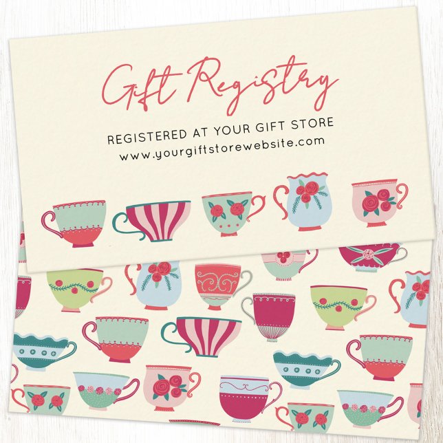 Vintage Teacup Baby Shower Gift Registry Tilläggskort (Vintage teacup tea party baby shower gift registry enclosure card)