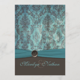 Vintage Teal and Brown Damask Wedding bjudande Inbjudningar