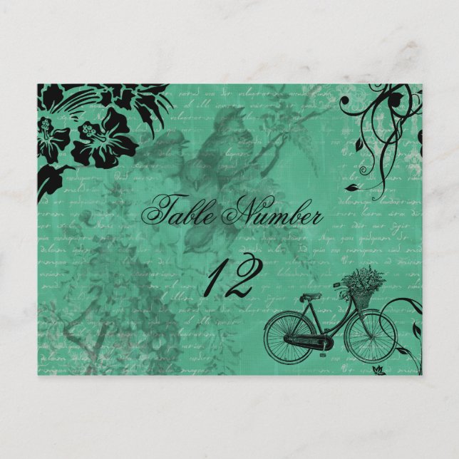 Vintage Teal Bicycle Bordsnummer Postcard (Framsida)