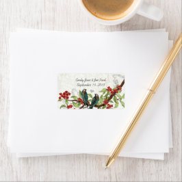 Vintage Teal Birds Burgundy Blommar Gren OSA Adressetikett