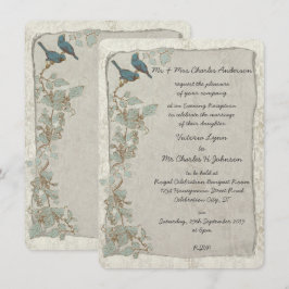 Vintage Teal Birds Damask kvällsmottagning Inbjudningar