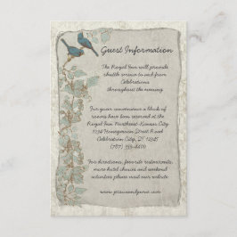 Vintage Teal Birds Damask Wedding Information Card Tilläggskort