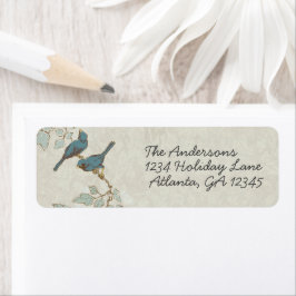 Vintage Teal Birds Damask Wedding OSA Label Returadress Etikett