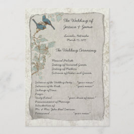 Vintage Teal Birds Damask Wedding Program