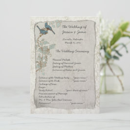 Vintage Teal Birds Damask Wedding Program